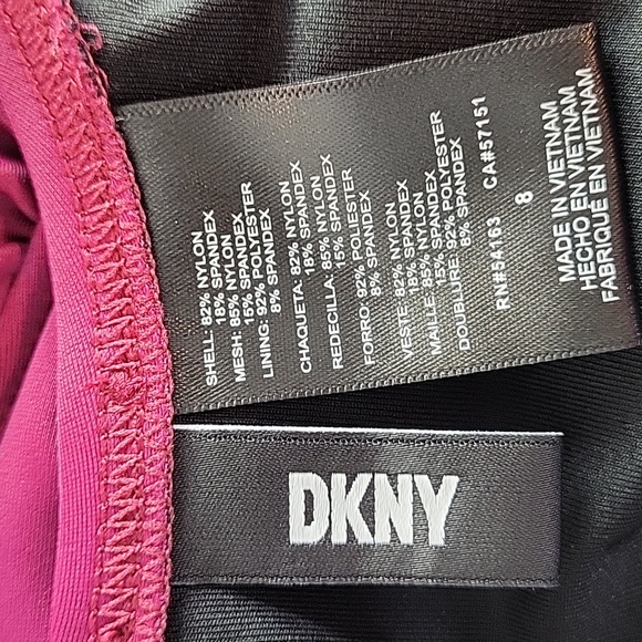 DKNY Ruffle Plunge Ruffle burgundy red One Piece Swimsuit - Picture 9 of 12